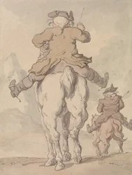 Dois homens a cavalo vistos de trás